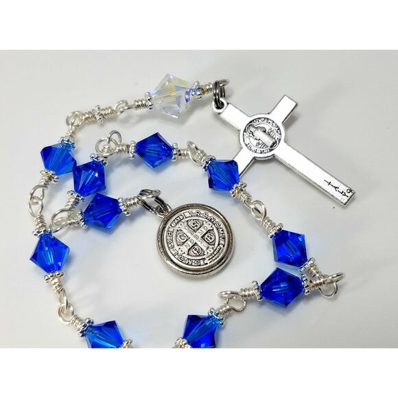 St. Benedict Blue Handmade One Decade Rosary - Picture 4 of 10